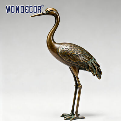Large Retro-style Bronze Crane Sculpture for Outdoor Garden Landscape