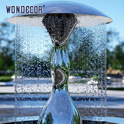 Large outdoor park square pool spray stainless steel sculpture