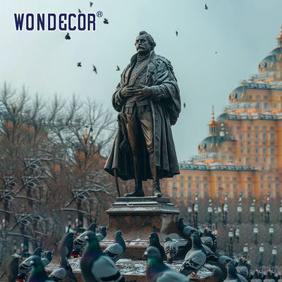 Bronze figure sculpture in urban square garden