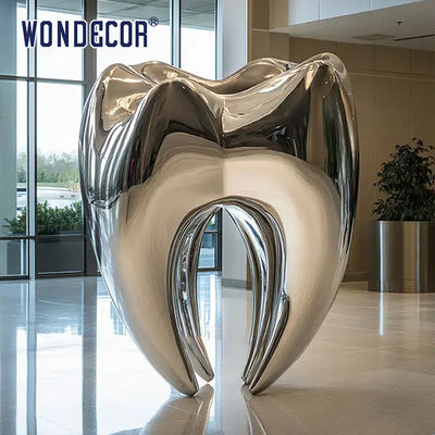 Health Centre Lobby Mirror Polished Stainless Steel Teeth Sculpture Statue
