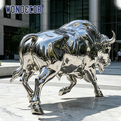 Large Mirror Stainless Steel Charging Bull Outdoor Art Sculpture