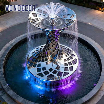 Large outdoor park square stainless steel fountain sculpture